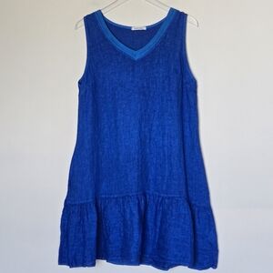 Angela Mara | Dresses | Angela Mara 0 Linen Italy Lagenlook Royal Blue  Sleeveless Tiered Dress Medium | Poshmark
